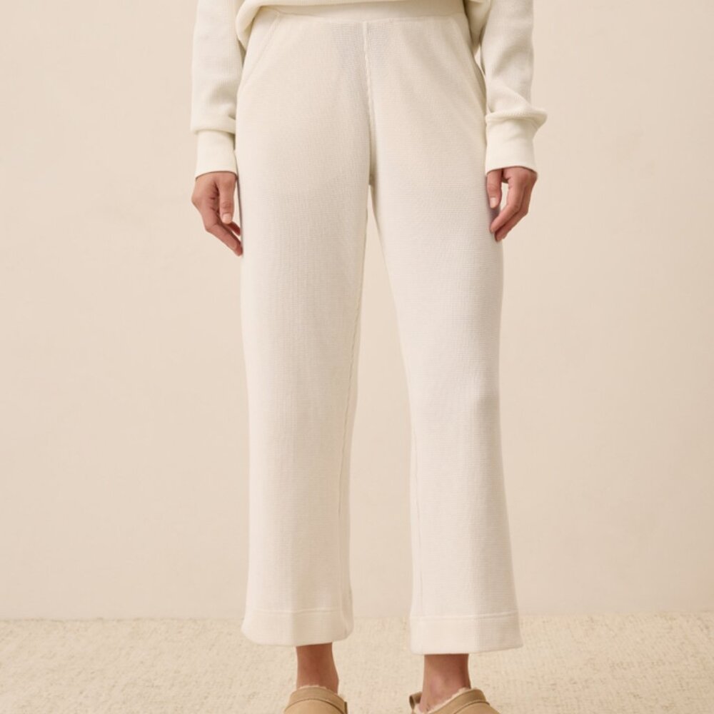 Pact Clothing Organic Thermal Waffle Wide Leg Pant, Pearl color, Small, NWT